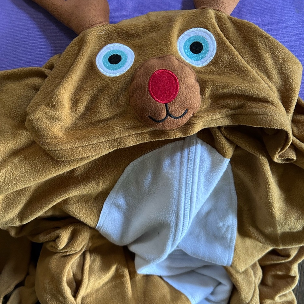 Your Christmas Day Brown Reindeer Hooded PJ's with a Back Door